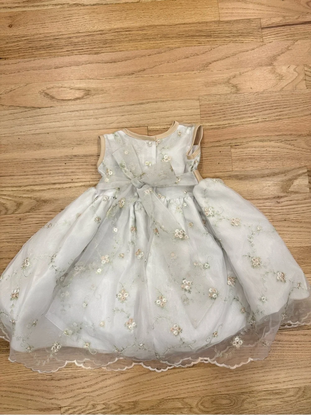 Girls formal Dress - white, hints of tan and green flowers